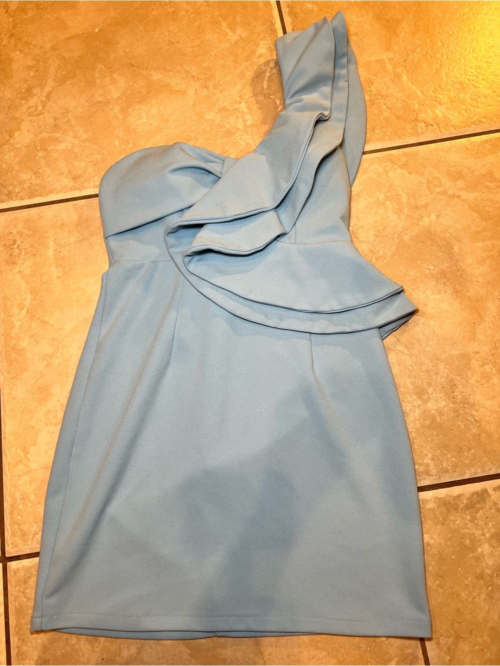 Hello Molly Light Blue One-Shoulder Ruffle Mini Dress